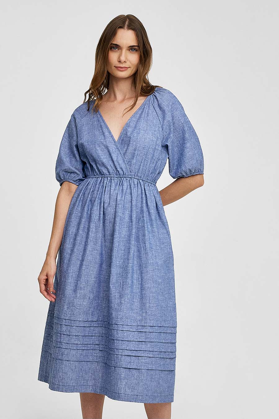 Vestido Waist De Lino Color Azul - Image 2