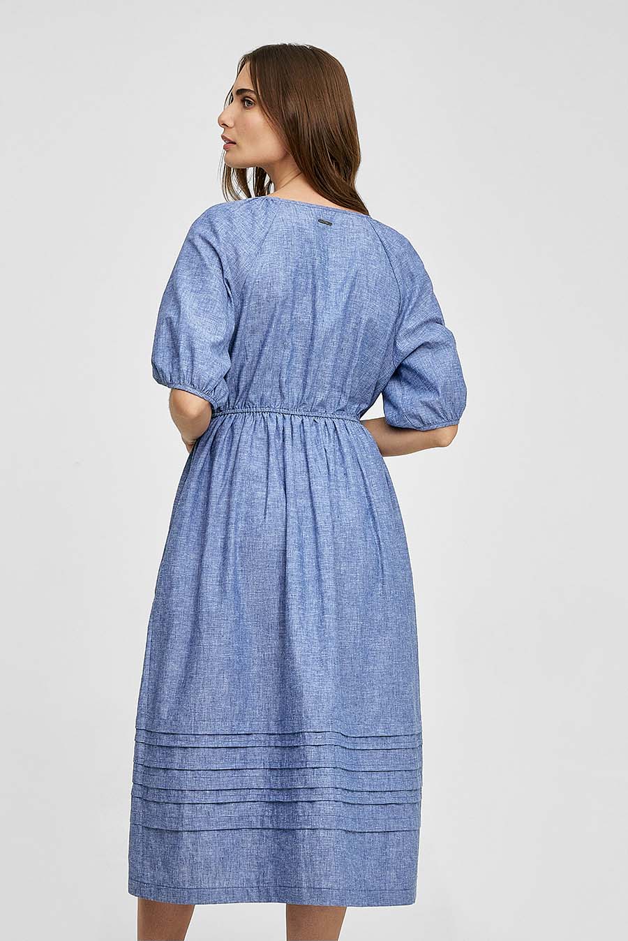 Vestido Waist De Lino Color Azul - Image 3