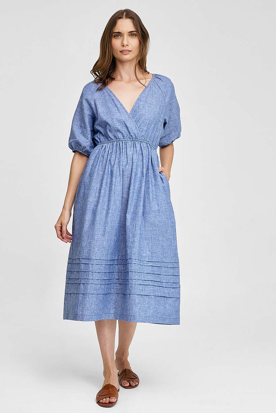 Vestido Waist De Lino Color Azul - Image 4
