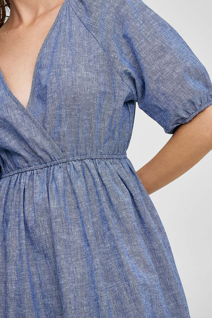 Vestido Waist De Lino Color Azul - Image 5